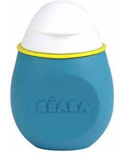 Силиконово шише за многократна употреба Beaba - BabySqueez, 180 ml, Синьо