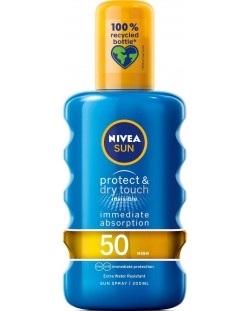 Nivea Sun Слънцезащитен спрей Protect & Dry, SPF 50, 200 ml