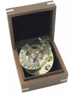 Слънчев часовник Sea Club - В дървена кутия, месинг, 8 cm