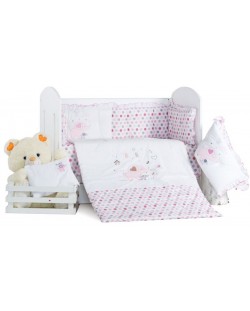 Спален комплект с балдахин Dizain Baby - Бебе слонче, розов, 8 части, 60 х 120
