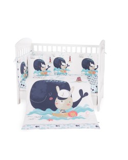 Спален комплект от 6 части за бебешко креватче KikkaBoo Happy Sailor - 70 x 140 cm