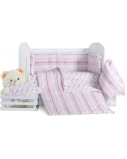 Спален комплект с балдахин Dizain Baby - Зиг заг и розови звезди, 8 части, 60 х 120