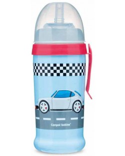 Преходна чаша със сламка Canpol - Racing, синя кола, 350 ml