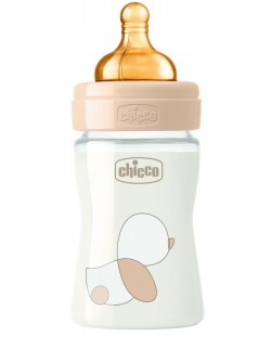 Стъклено шише Chicco - Original Touch, 150 ml, бежово