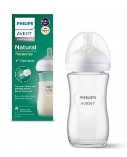 Стъклено шише Philips Avent - Natural Response 3.0, с биберон 1m+, 240 ml 