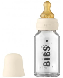 Стъклена бебешка бутилка с аксесоари Bibs - 110 ml, бежова