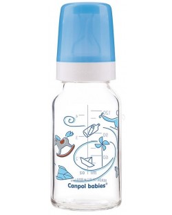 Стъклено шише Canpol - Синьо, 120 ml