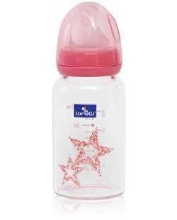Стъклено шише с антиколик биберон Lorelli, 120 ml, розовo