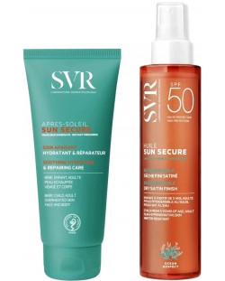 SVR Sun Secure Комплект - Мляко за след слънце и Сухо олио за лице и тяло, SPF50, 2 x 200 ml
