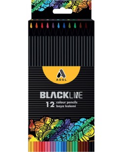 Цветни моливи Adel Blackline,  12 цвята, дълги