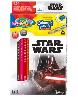 Цветни моливи Colorino - Marvel Star Wars, 12 + 1 цвята и острилка