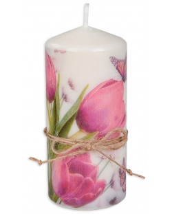 Цветна свещ - Лилави лалета, 15 cm