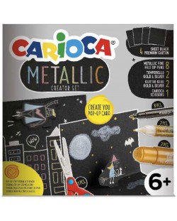 Творчески комплект за рисуване Carioca - Metallic, за Pop-up картички