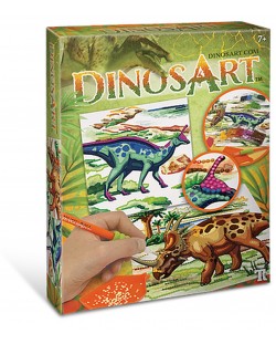 Творчески комплект DinosArt - Направи си картини с камъчета, Динозаври