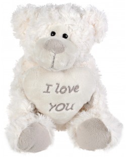 Плюшена играчка Morgenroth Plusch - Бяло мече със сърце “I love You”, 20 cm