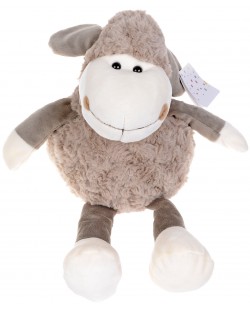 Плюшена играчка Morgenroth Plusch - Сива овчица с раиран шал, 35 cm