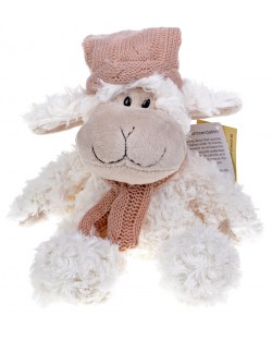 Плюшена играчка Morgenroth Plusch - Зимна овчица с розова шапка и шал, 25 cm