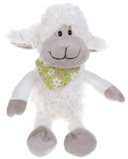 Плюшена играчка Morgenroth Plusch - Бяла овчица Съни с шал, 30 cm