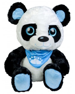 Плюшена играчка Morgenroth Plusch - Панда със син шал и блестящи очи, 55 cm