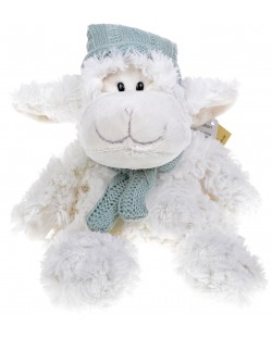 Плюшена играчка Morgenroth Plusch - Зимна овчица със синя шапка и шал, 25 cm