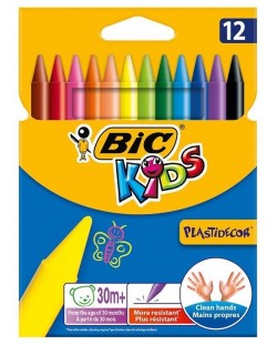 Восъчни пастели BIC Kids - Plastidecor, 12 цвята