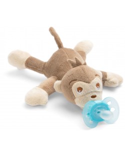 Залъгалка с плюшена играчка Philips Avent - Ultra Soft, маймунка