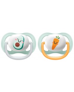 Залъгалки Philips Avent - Ultra Air Happy, 0-6 м, 2 броя, авокадо и морков