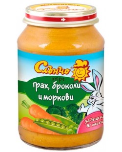 Зеленчуково пюре Слънчо - Грах, броколи и моркови, 190 g