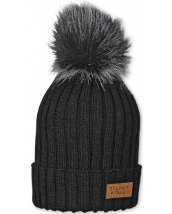 Зимна шапка с помпон Sterntaler - 53 cm, 2-4 години, черна