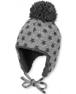 Зимна шапка ушанка Sterntaler - 55 cm, 4-7 години, сива на звезди