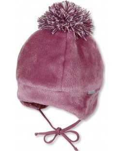 Зимна бебешка шапка с пискюл - Sterntaler, 45 cm, 6-9 месеца, тъмнорозова