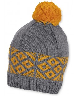 Зимна шапка с пискюл Sterntaler - 47 cm, 9-12 месеца, сиво-жълта