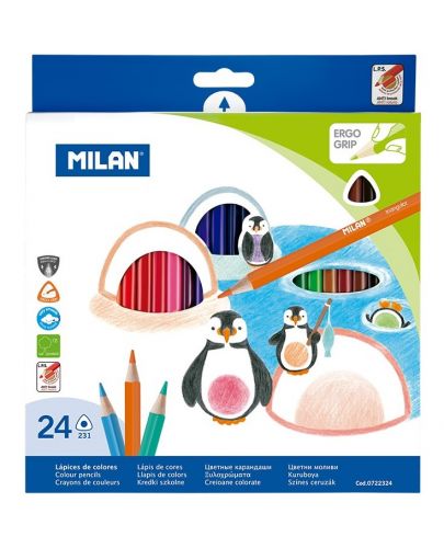 Комплект цветни молива Milan - Триъгълни, 24 цвята - 1