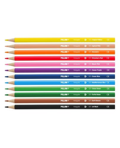 Комплект цветни молива Milan - Триъгълни, 12 цвята - 2