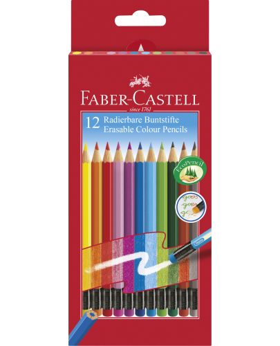 Комплект цветни  моливи Faber-Castell - 12 броя, изтриваеми - 1