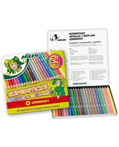 Комплект цветни моливи Jolly Kinderfest Mix - 24 цвята, метална кутия - 1