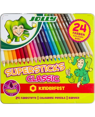 Комплект цветни моливи Jolly Kinderfest Classic - 24 цвята, метална кутия - 1