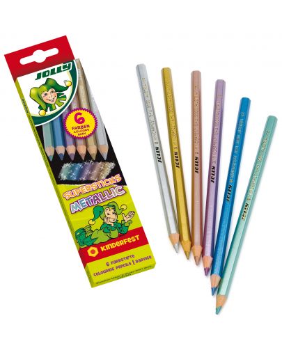 Комплект цветни моливи Jolly Kinderfest Metallic - 6 цвята - 1