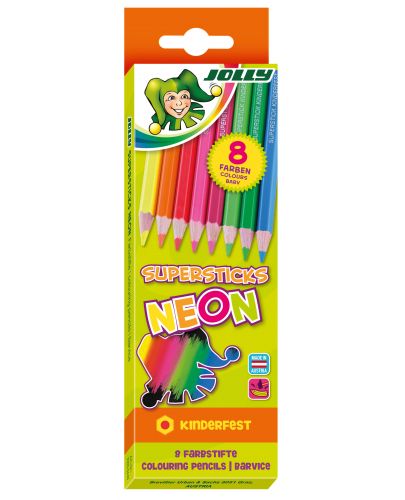 Комплект цветни моливи Jolly Kinder Neon MIX - 8 цвята - 1