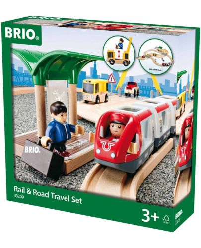 Комплект Brio - Влак с релси и аксесоари, Rail & Road Travel, 33 части - 1