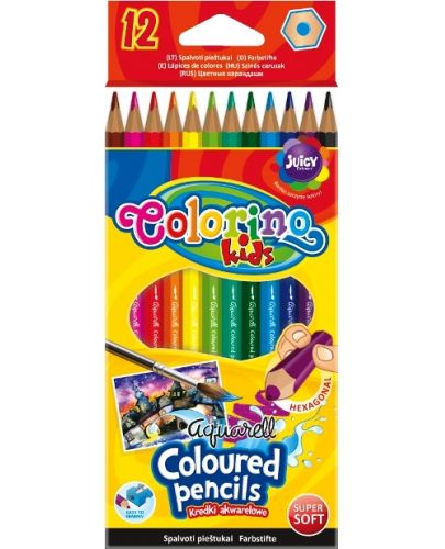 Цветни акварелни моливи - Комплект от 12 цвята с четка - 1