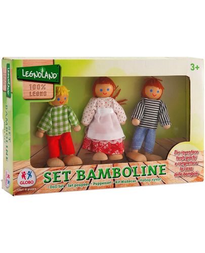 Комплект кукли Globo Legnoland - 3 броя, с дървени елементи - 1