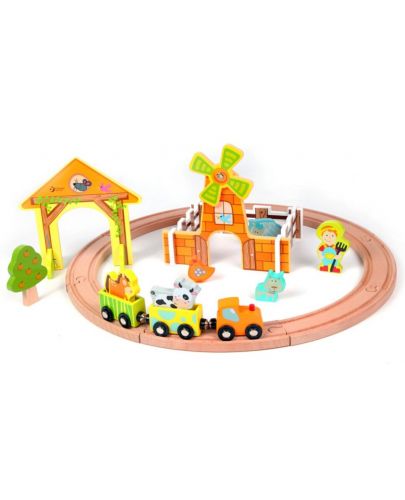 Дървена играчка Classic World - Писта с влак и животни - 1