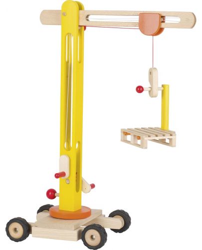 Дървена играчка Goki - Строителна машина, кран - 1