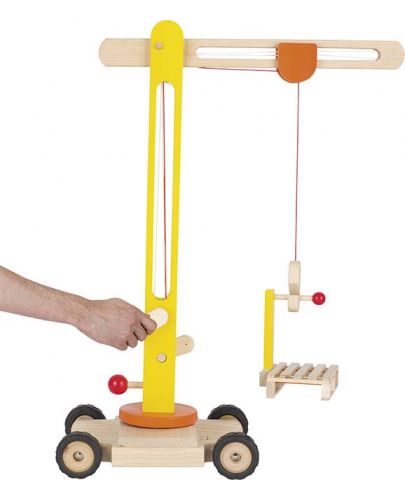Дървена играчка Goki - Строителна машина, кран - 2