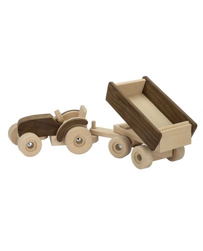 Дървена играчка Goki Nature - Трактор с ремарке - 2