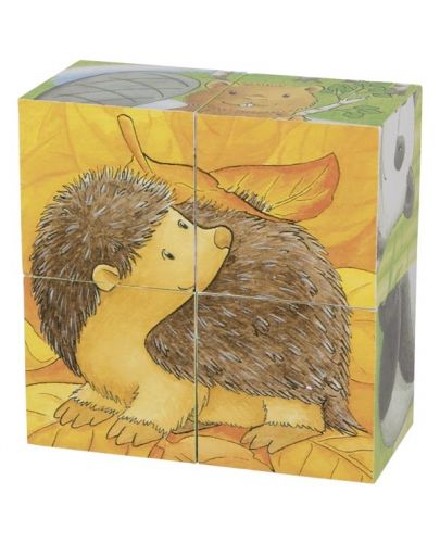 Дървени кубчета Goki - Бебета животни, четири части - 4