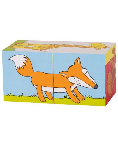 Дървени кубчета Goki - Животни, две части - 1