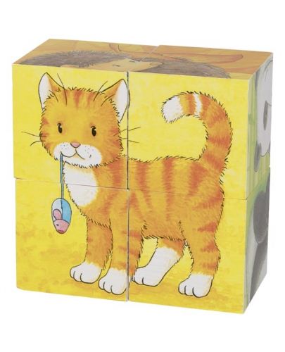 Дървени кубчета Goki - Бебета животни, четири части - 3