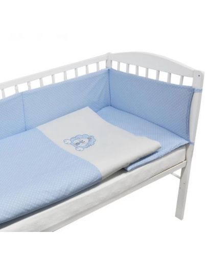 Спален комплект от 3 части за бебешко креватче EKO - Лъвче, син на бели точки - 2